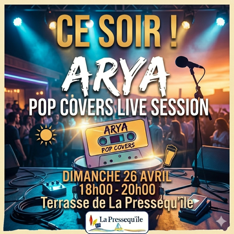 Affiche du concert Arya Pop Covers ce soir à la terrasse de La Pressequ'île Claouey