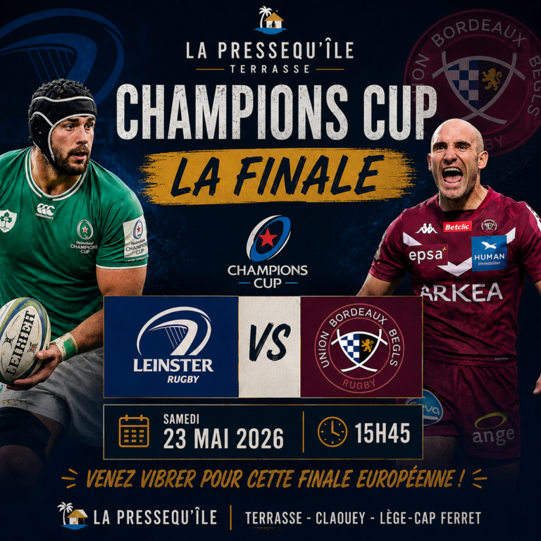 Affiche finale Champions Cup Leinster Rugby contre Union Bordeaux Bègles samedi 23 mai 2026 à La Pressequ’île Claouey