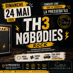 Affiche concert TH3 NØBØDIES à La Pressequ’île à Claouey le 24 mai 2026