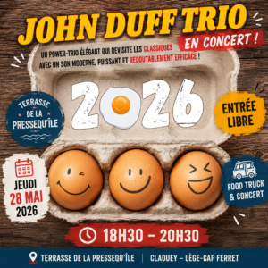 John Duff Trio concert terrasse Claouey jeudi 28 mai 2026 La Pressequ’île