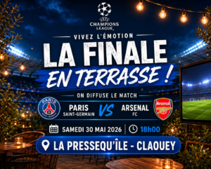 Diffusion football en terrasse à La Pressequ’île Claouey samedi 30 mai 2026
