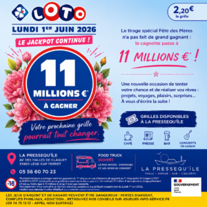 Loto 11 Millions d’Euros à gagner le 1er juin 2026 à Claouey
