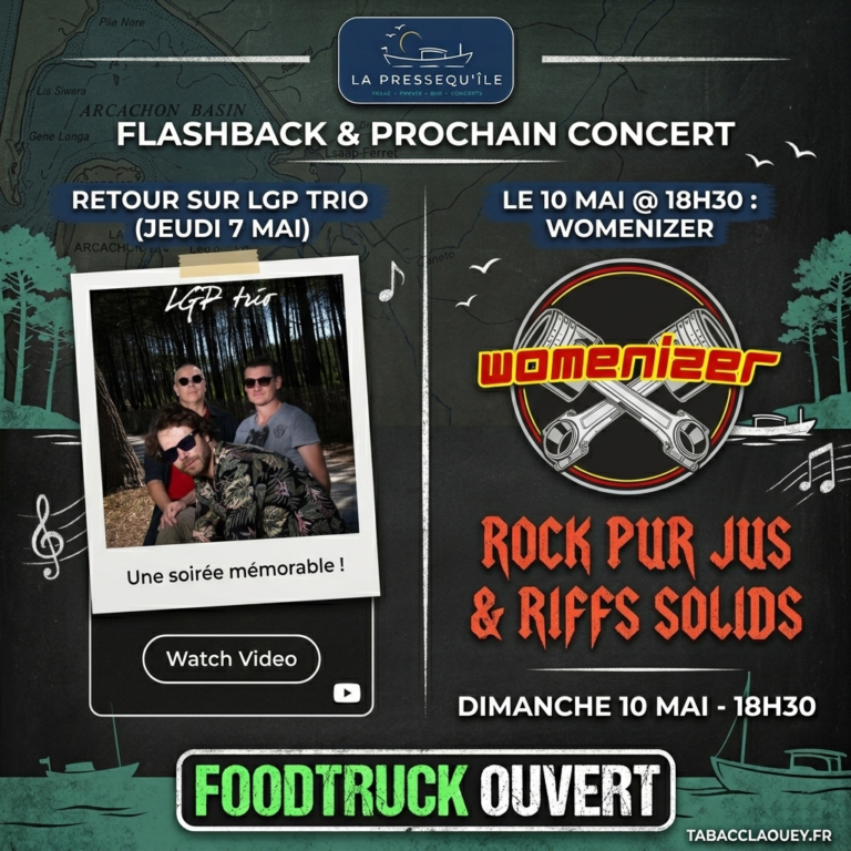 Affiche concert Rock Womenizer dimanche 10 mai à La Pressequ'île, Lège-Cap-Ferret