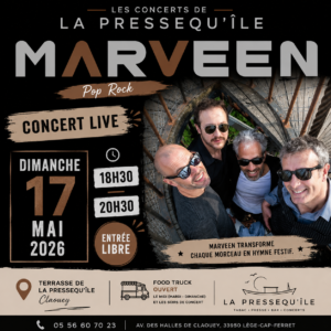 Marveen en concert à Claouey : Pop Rock live à La Pressequ’île dimanche 17 mai 2026