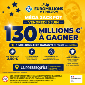 Affiche EuroMillions Méga Jackpot 130 millions d’euros FDJ à La Pressequ’île